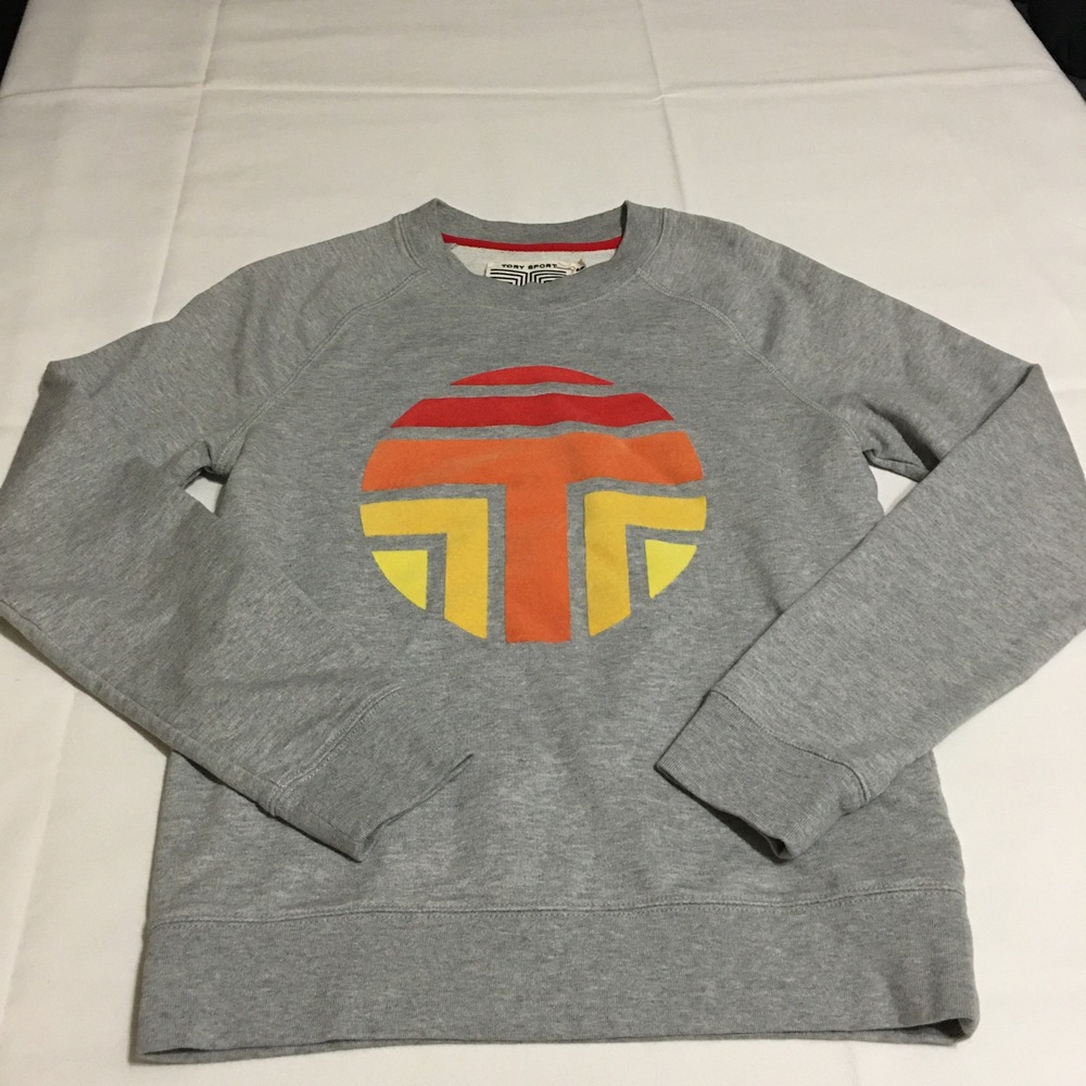 Tory Sport Sweatshirt Womens Small Gray Retro Logo Raglan Sleeve